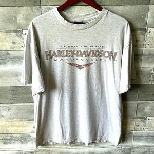 VINTAGE 90S HARLEY DAVDISON GREY GRAPHIC SHORT SLEEVE TSHIRT MENS XXL